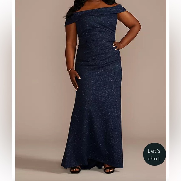 Oleg Cassini Navy Off-Shoulder Maxi Dress 24W - Picture 1 of 7